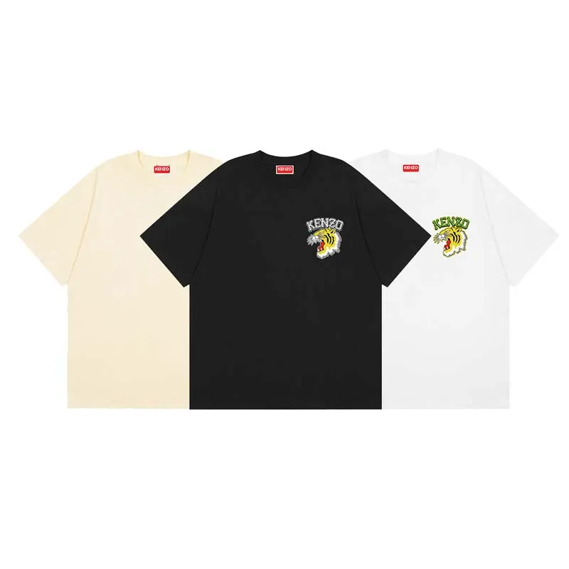 KENZO Men's and Women's Same Style 23 Spring and Summer Cotton Tiger Head Pattern Casual Fashion Loose T-shirt Color: Black Apricot White Size: M L XL XXL Three Standards Style Number: K 69